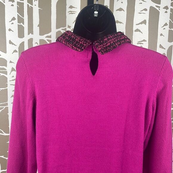 Maison Jules Fuschia Pink Stretch Fitted Sweater w Tweed Sparkly Collar sz M - Picture 7 of 11